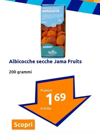 Action Albicocche secche Jama Fruits 200 grammi offerta