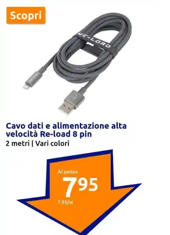 Action Cavo dati e alimentazione alta velocità Re-load 8 pin 2 metri | Vari colori offerta