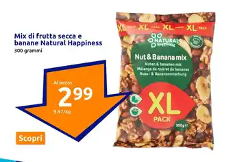 Action Mix di frutta secca e banane Natural Happiness 300 grammi offerta
