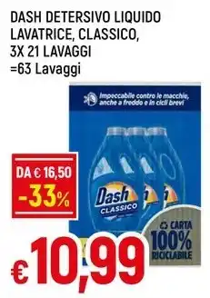 Famila Superstore DASH DETERSIVO LIQUIDO LAVATRICE, CLASSICO, 3X 21 LAVAGGI offerta