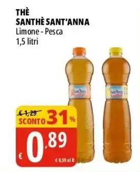 Tigros THÈ SANTHÈ SANT'ANNA Limone - Pesca 1,5 litri offerta