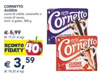Esselunga CORNETTO ALGIDA cuore di cialda, caramello o cuore di cacao, conf. 6 gelati, 348 g offerta