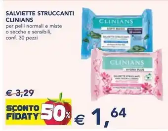 Esselunga SALVIETTE STRUCCANTI CLINIANS per pelli normali e miste o secche e sensibili, conf. 30 pezzi offerta