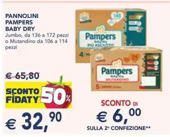 Esselunga PANNOLINI PAMPERS BABY DRY Jumbo, da 136 a 172 pezzi o Mutandino da 106 a 114 pezzi offerta