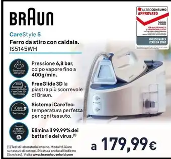 Unieuro BRAUN CareStyle 5 Ferro da stiro con caldaia. IS5145WH offerta