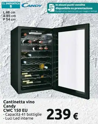 Carrefour Divino cwc 150 ed/n cantinetta vino con compressore libera installazione nero 41 bottiglia/bottiglie offerta