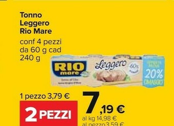 Carrefour Tonno all'olio extravergine d'oliva leggero 240 g(ml) offerta