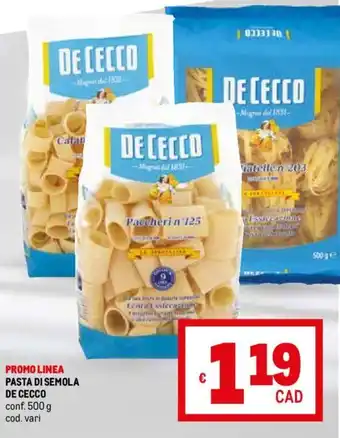 Metro PASTA DI SEMOLA DE CECCO conf. 500 g offerta