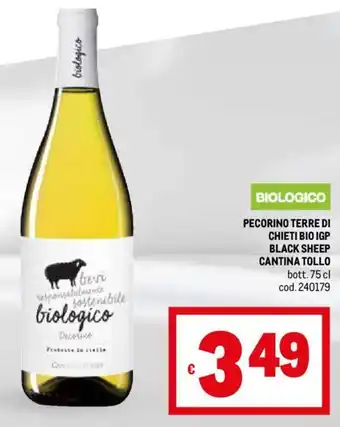 Metro PECORINO TERRE DI CHIETI BIO IGP BLACK SHEEP CANTINA TOLLO bott. 75 cl offerta