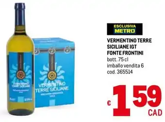 Metro VERMENTINO TERRE SICILIANE IGT FONTE FRO bott. 75 cl NTINI offerta