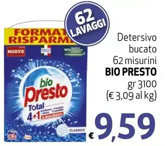 Eurospesa Detersivo bucato 62 misurini BIO PRESTO gr 3100 offerta