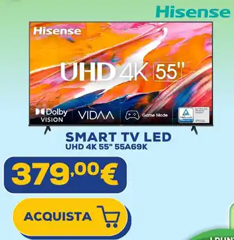 Euronics Hisense SMART TV LED UHD 4K 55" 55A69K offerta