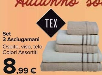 Carrefour Market Tex set 3 asciugamani offerta