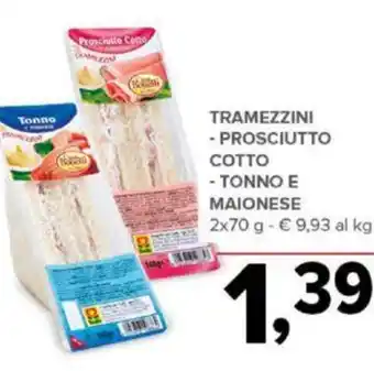 Todis TRAMEZZINI - PROSCIUTTO COTTO - TONNO E MAIONESE 2x70 g offerta