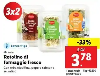 Lidl Milbona Rotolino di formaggio fresco offerta