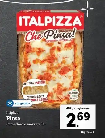 Lidl Italpizza Pinsa Pomodoro e mozzarella 410 g confezione offerta