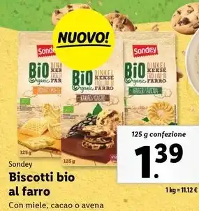Lidl Sondey Biscotti bio al farro 125 g confezione offerta