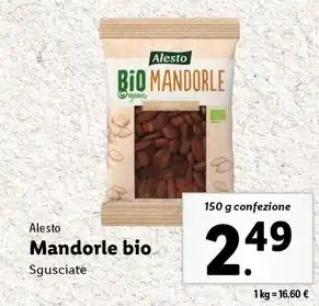 Lidl Alesto Mandorle bio Sgusciate 150 g confezione offerta