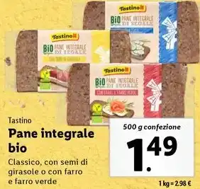 Lidl Tastino Pane integrale bio 500 g confezione offerta