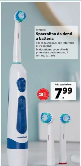 Lidl nevadent Spazzolino da denti a batteria offerta