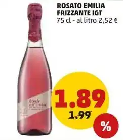 PENNY ROSATO EMILIA FRIZZANTE IGT 75 cl offerta