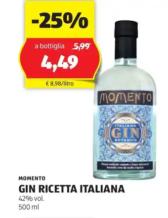 ALDI MOMENTO GIN RICETTA ITALIANA 42% vol. 500 ml offerta