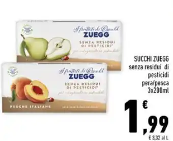 Conad SUCCHI ZUEGG senza residui di pesticidi pera/pesca 3x200ml offerta