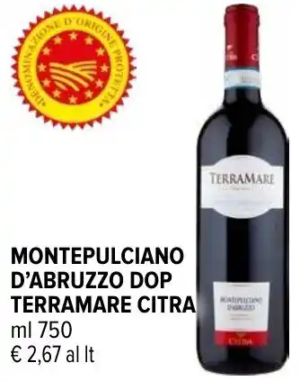 Iperal MONTEPULCIANO D'ABRUZZO DOP TERRAMARE CITRA ml 750 offerta