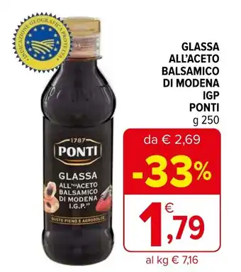 Iperal GLASSA ALL'ACETO BALSAMICO DI MODENA IGP PONTI g 250 offerta