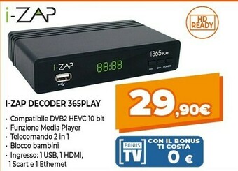 Expert Adb i-zap t365 play cavo, ethernet (rj-45), terrestre hd nero offerta