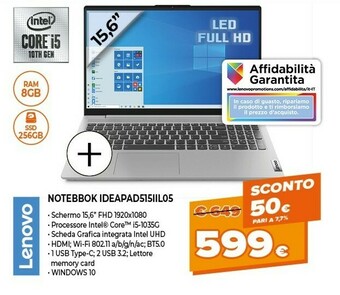 Expert Ideapad 5 15iil05 computer portatile 39,6 cm (15.6") full hd intel® core™ i5 di decima generazione 8 gb ddr4-sdram 512 gb ssd offerta