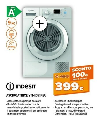 Expert Ytm1091reu asciugatrice libera installazione caricamento frontale 9 kg a+ bianco offerta