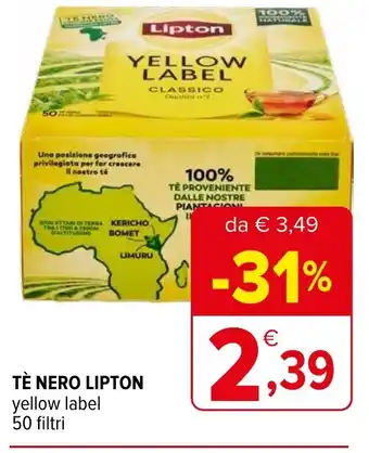 Iperal TÈ NERO LIPTON yellow label 50 filtri offerta