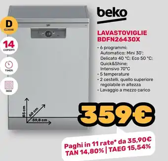 Fiducia & Convenienza BEKO LAVASTOVIGLIE BDFN26430X offerta