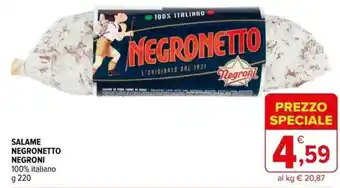 Iperal SALAME NEGRONETTO NEGRONI 100% italiano g 220 offerta