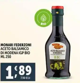 Deco Supermercati MONARI FEDERZONI ACETO BALSAMICO DI MODENA IGP BIO ML 250 offerta