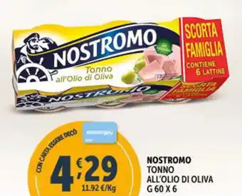 Deco Supermercati NOSTROMO TONNO ALL'OLIO DI OLIVA g 60 x 6 offerta