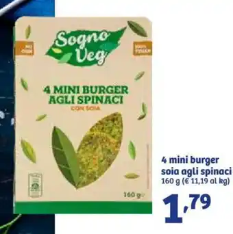 In'S Mercato 4 mini burger soia agli spinaci 160 g offerta