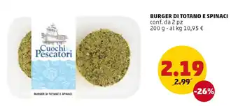 PENNY BURGER DI TOTANO E SPINACI conf. da 2 pz 200 G offerta