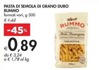 Bennet PASTA DI SEMOLA DI GRANO DURO RUMMO formati vari, g 500 offerta