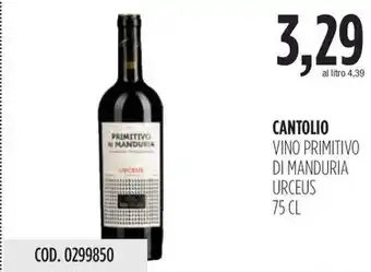 Carico Cash & Carry CANTOLIO VINO PRIMITIVO DI MANDURIA URCEUS 75 CL offerta