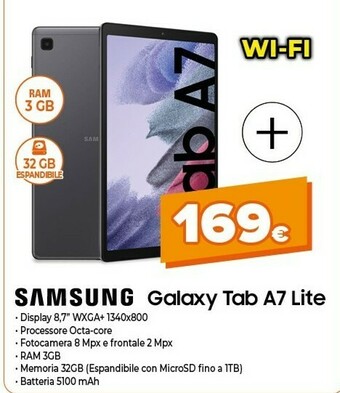 Expert Galaxy tab a7 lite sm-t220n 32 gb 22,1 cm (8.7") 3 gb wi-fi 5 (802.11ac) grigio offerta