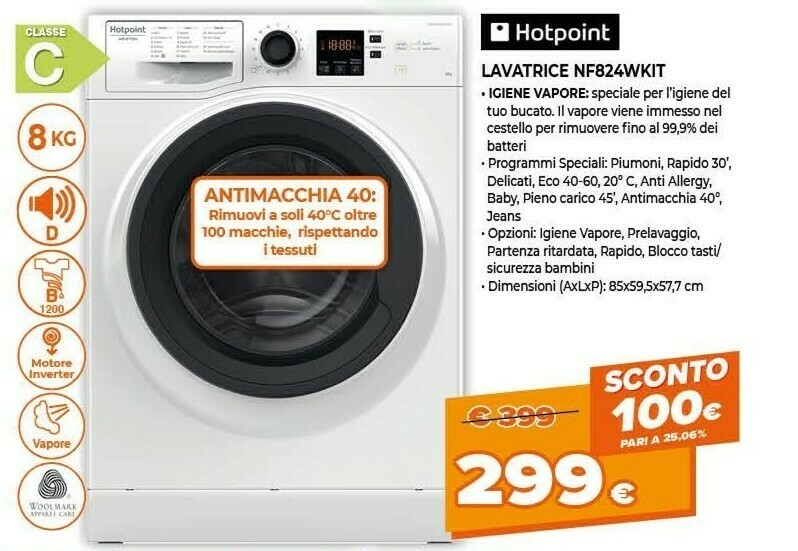 Nf824wk it lavatrice caricamento frontale 8 kg 1200 giri/min c bianco  offerta di Expert