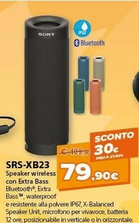 Expert Srs xb23 - speaker bluetooth waterproof, cassa portatile con autonomia fino a 12 ore (nero) offerta