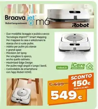 Expert Braava jet m6 aspirapolvere robot combi bianco offerta