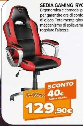 Expert Trust gxt 705 ryon sedia da gaming per pc nero, rosso offerta