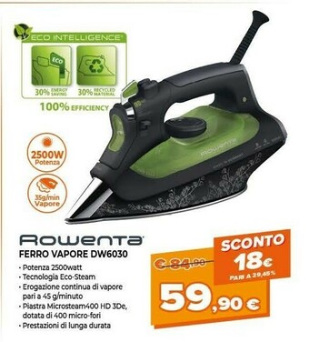 Expert Eco intelligence dw6030 ferro da stiro a vapore, 2500 w, plastica, nero/verde offerta