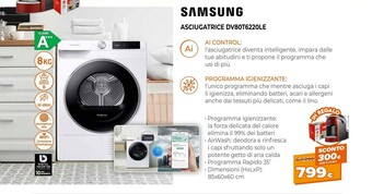 Expert Dv80t6220le asciugatrice libera installazione caricamento frontale 8 kg a+++ bianco offerta