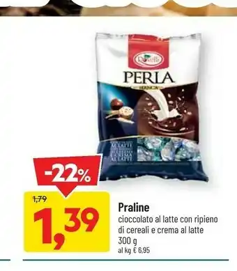 DPiù Praline cioccolato al lattè con ripieno di cereali e crema al latte offerta