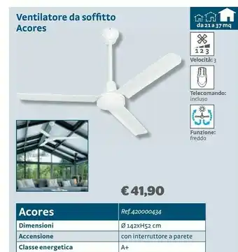 Bricocenter Ventilatore da soffitto acores offerta